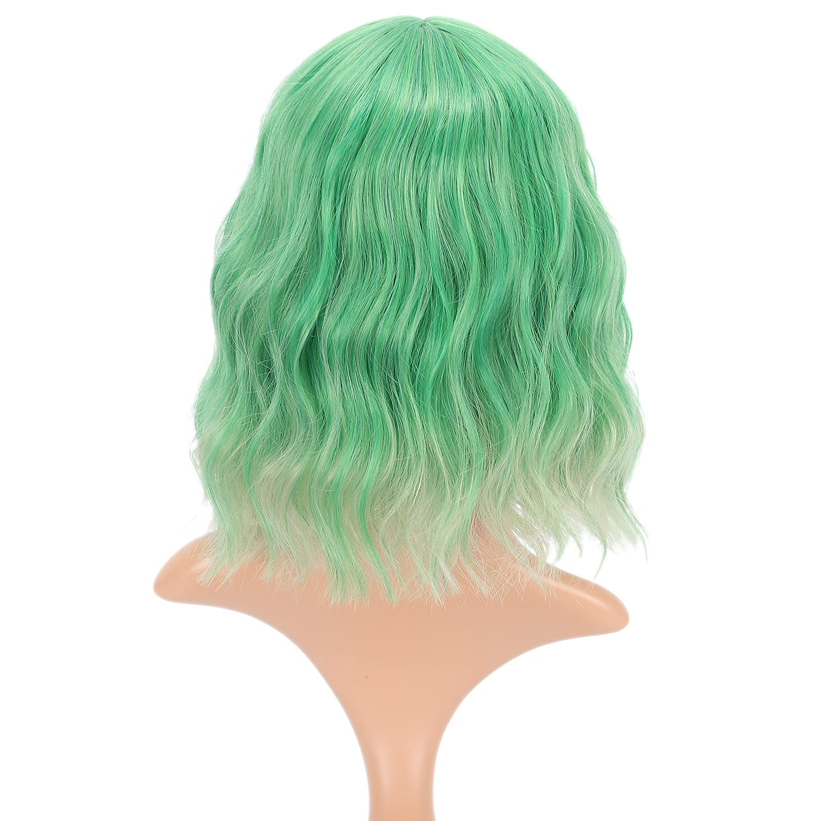 FAELBATY Blonde Wave Short Bob Wigs With Air Bangs Shoulder Length Wig For Women and Girls Curly Wavy Synthetic Cosplay Costume Wig (12" Mix blonde and gold)
