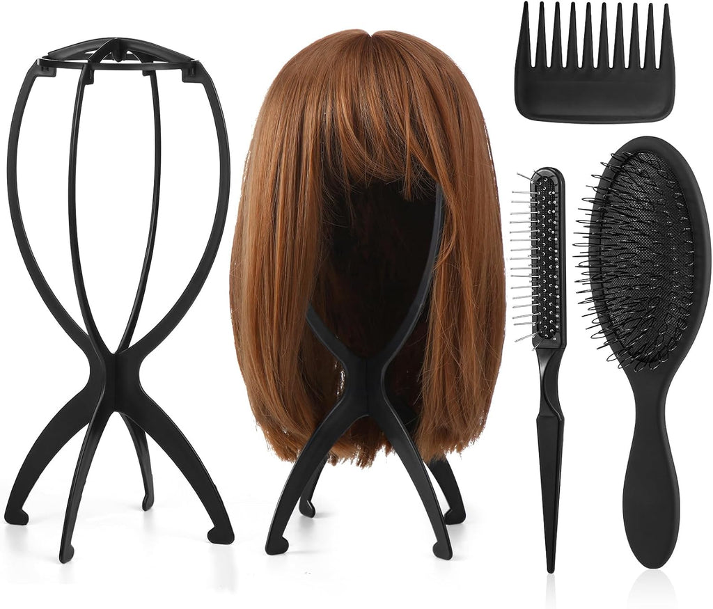 ProSuites 2 Pack Wig Head Stand with 3 PCS Wig Brush Comb, Travel Wig Holder Comb Set for Women Multiple Wigs