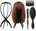 ProSuites 2 Pack Wig Head Stand with 3 PCS Wig Brush Comb, Travel Wig Holder Comb Set for Women Multiple Wigs