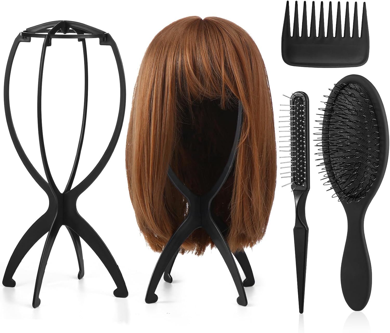 ProSuites 2 Pack Wig Head Stand with 3 PCS Wig Brush Comb, Travel Wig Holder Comb Set for Women Multiple Wigs