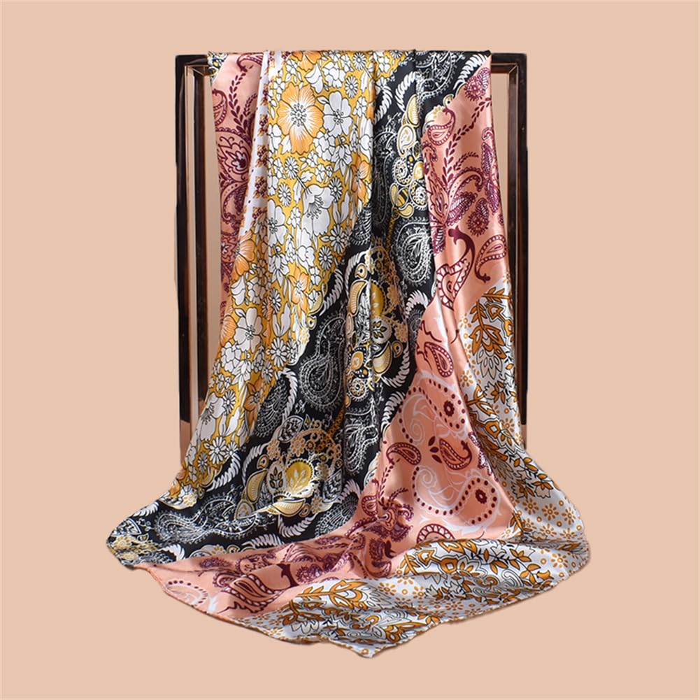 4Pcs Silk Head Scarves for Women Satin Hair Scarf 35”Large Square Bandana Silk Like Neck Scarf Shawl