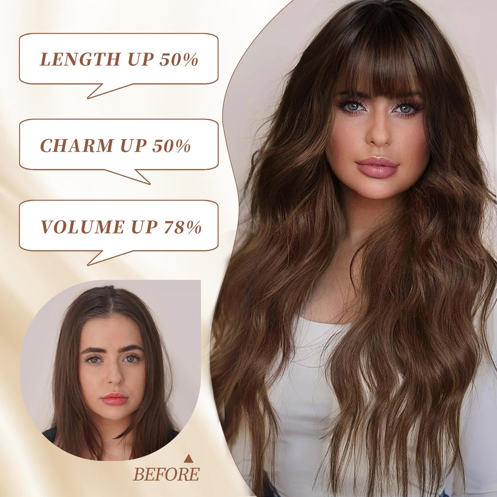 Lativ Ombre Blonde Brown Wig with Bangs Long Wavy Curly Wig with Brown End