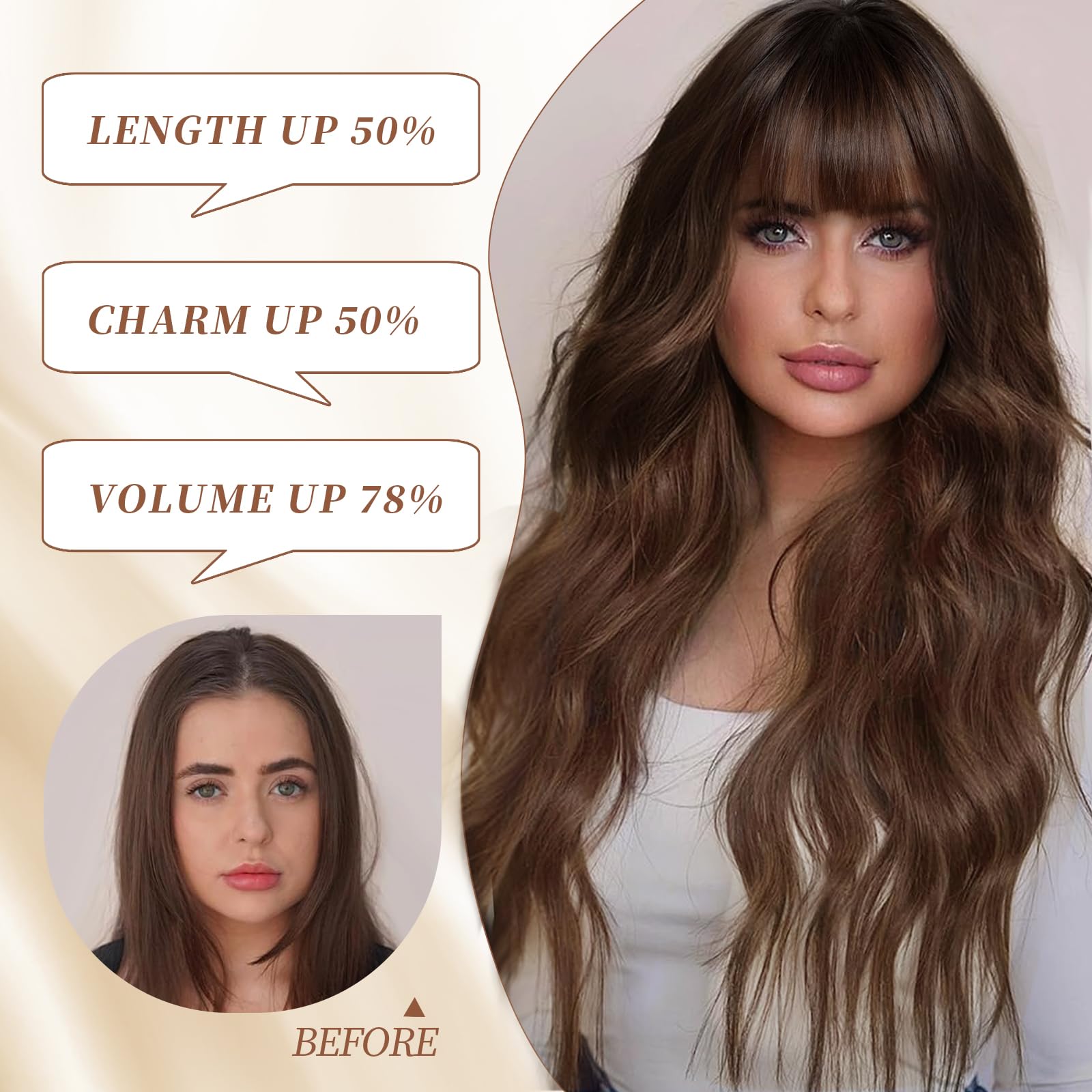 Lativ Ombre Blonde Brown Wig with Bangs Long Wavy Curly Wig with Brown End