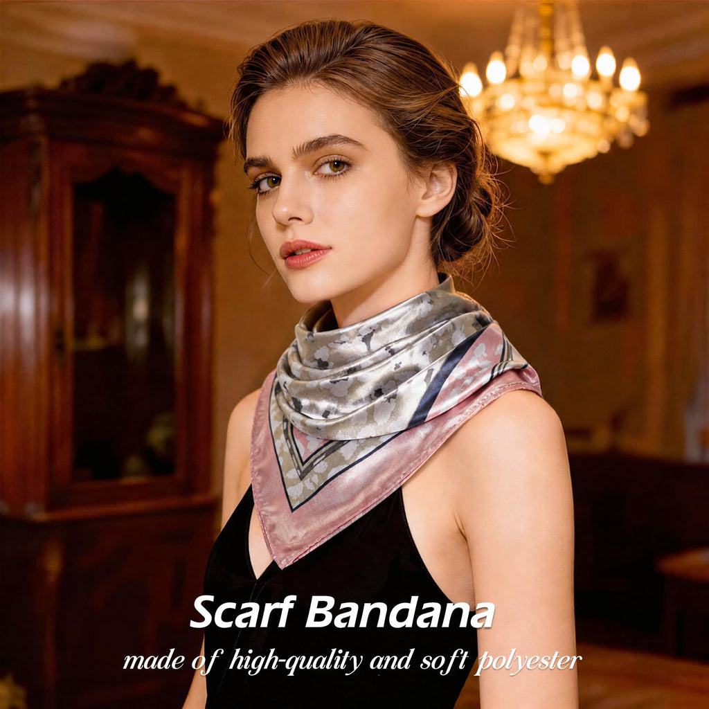 Ciormis 35" Silk Head Scarf for Women, 4 Pcs Satin Hair Scarf Square Silk Bandana Top Neck Scarves Hair Wraps for Sleeping