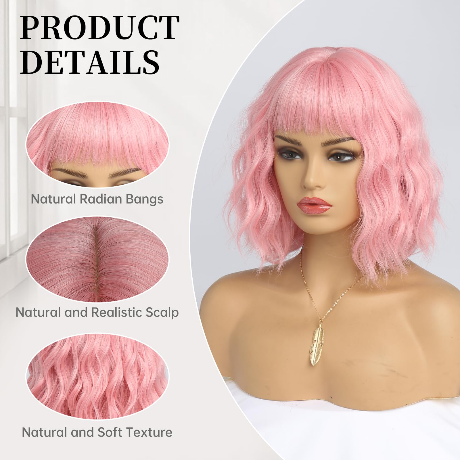 Short Auburn Wigs for Women Dark Ginger Wig with Bangs Wigs Natural Looking Curly Hair Medium Length Synthetic Bob Wig Wavy Colorful Wigs（14 Inches）