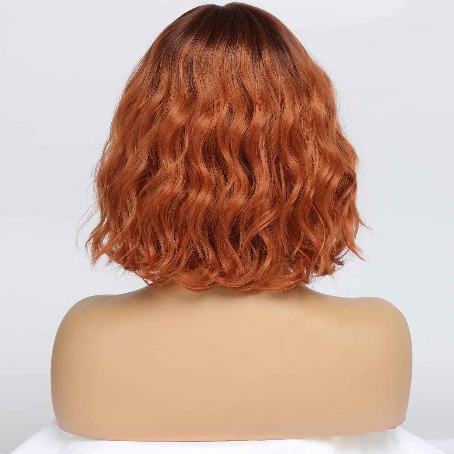 Short Auburn Wigs for Women Dark Ginger Wig with Bangs Wigs Natural Looking Curly Hair Medium Length Synthetic Bob Wig Wavy Colorful Wigs（14 Inches）