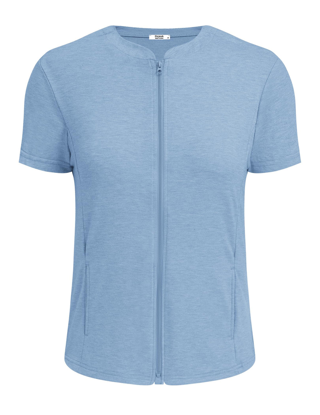 Deyeek Mastectomy Shirts with Drain Pockets Post Shoulder Surgery Tops for Women Chemo Port Short Sleeve with Zippers
