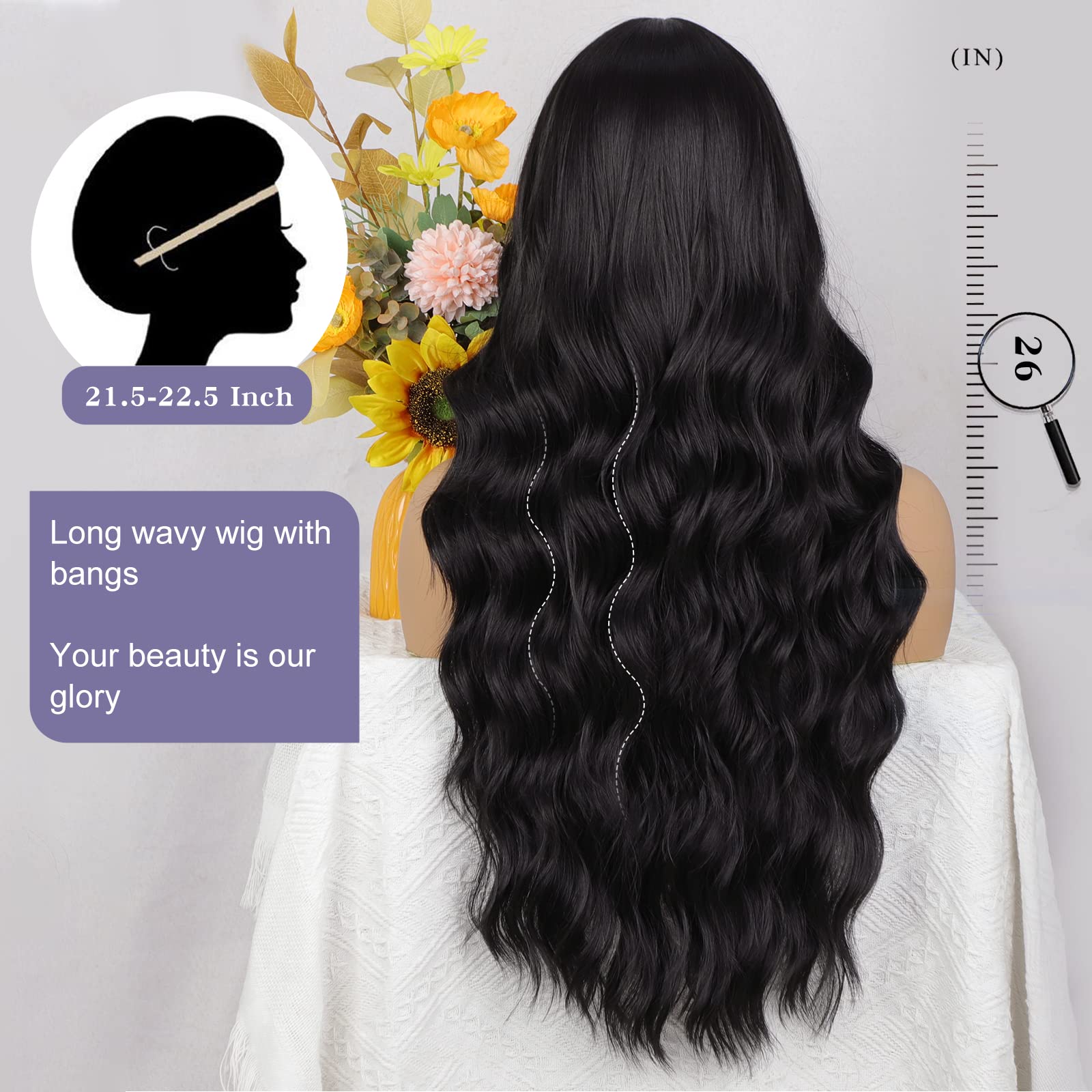 Lativ Ombre Blonde Brown Wig with Bangs Long Wavy Curly Wig with Brown End