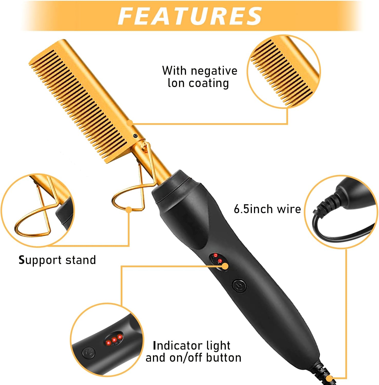 Electric Hot Comb Hair Straightener, Deluxe Electrical Straightening Comb Curling Iron for Natural Black Wigs, Hot Comb Electric for Wigs Pressing Combs with Wig Glue Melting Spray Hair Wax Stick
