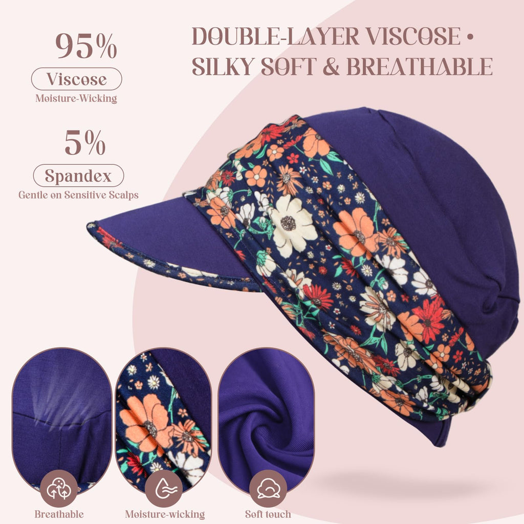 4 Pcs Stretch Chemo Headwear for Women, Soft Cancer Headwear, Viscose Newsboy Cap Elastic Cancer Hat for Hair Loss