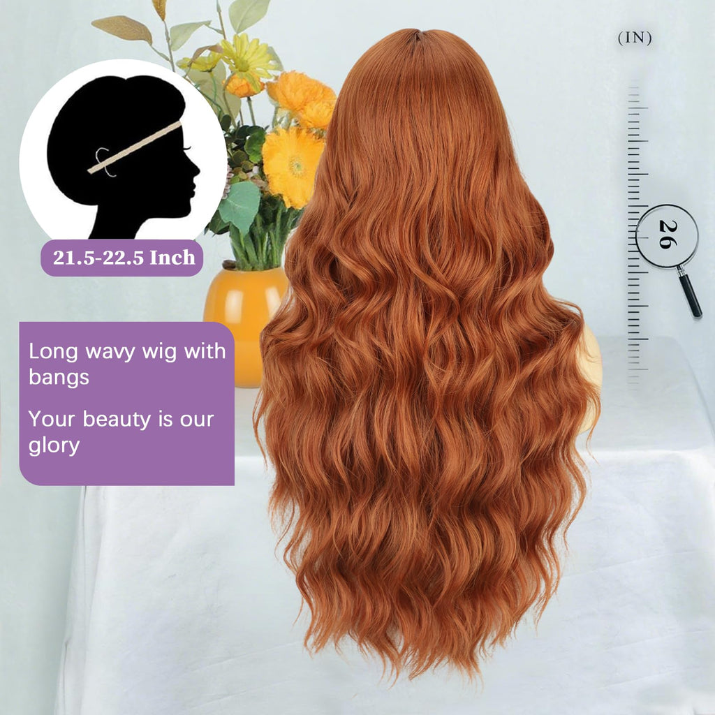 Lativ Ombre Blonde Brown Wig with Bangs Long Wavy Curly Wig with Brown End