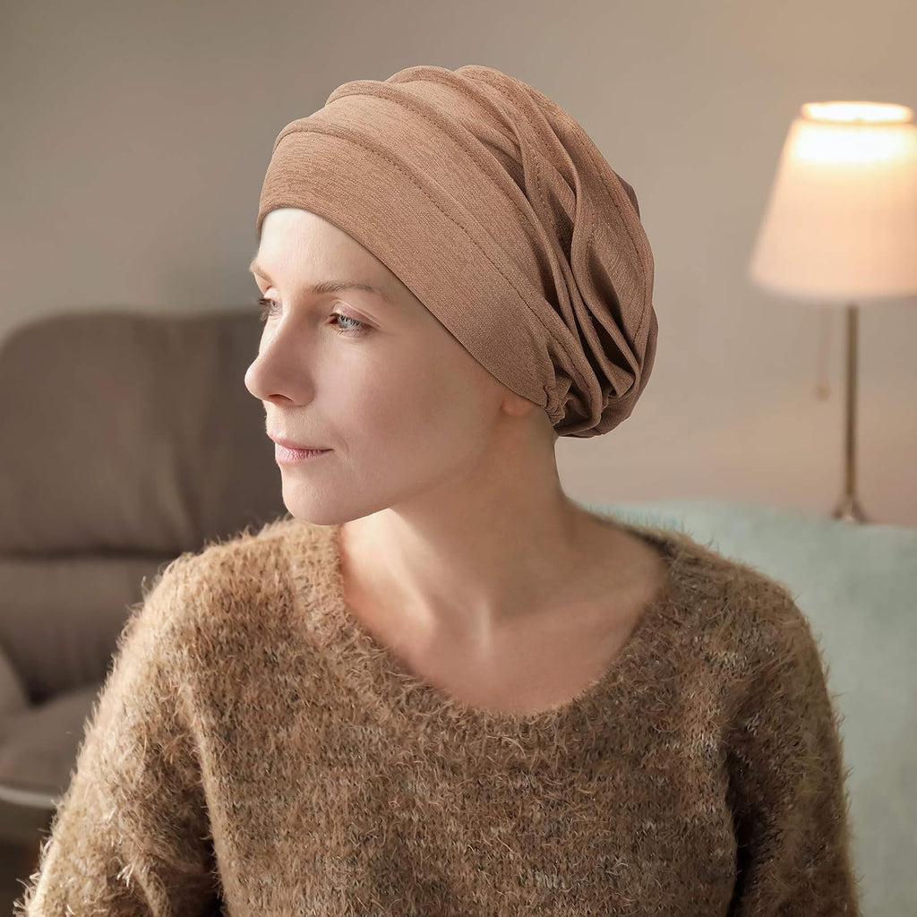 Geyoga 6 Pieces Chemo Headwear Caps for Women Cancer Slouchy Beanies Hats Warm Polyester Turban Hats Stretchy Sleeping