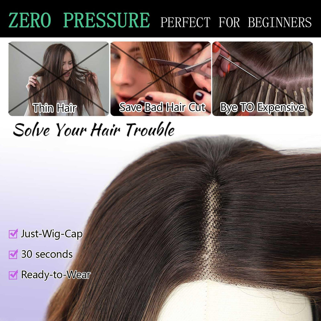 AISI HAIR 14Inch Dark to Light Blonde Wig for Women,Wave Synthetic Lace Wig