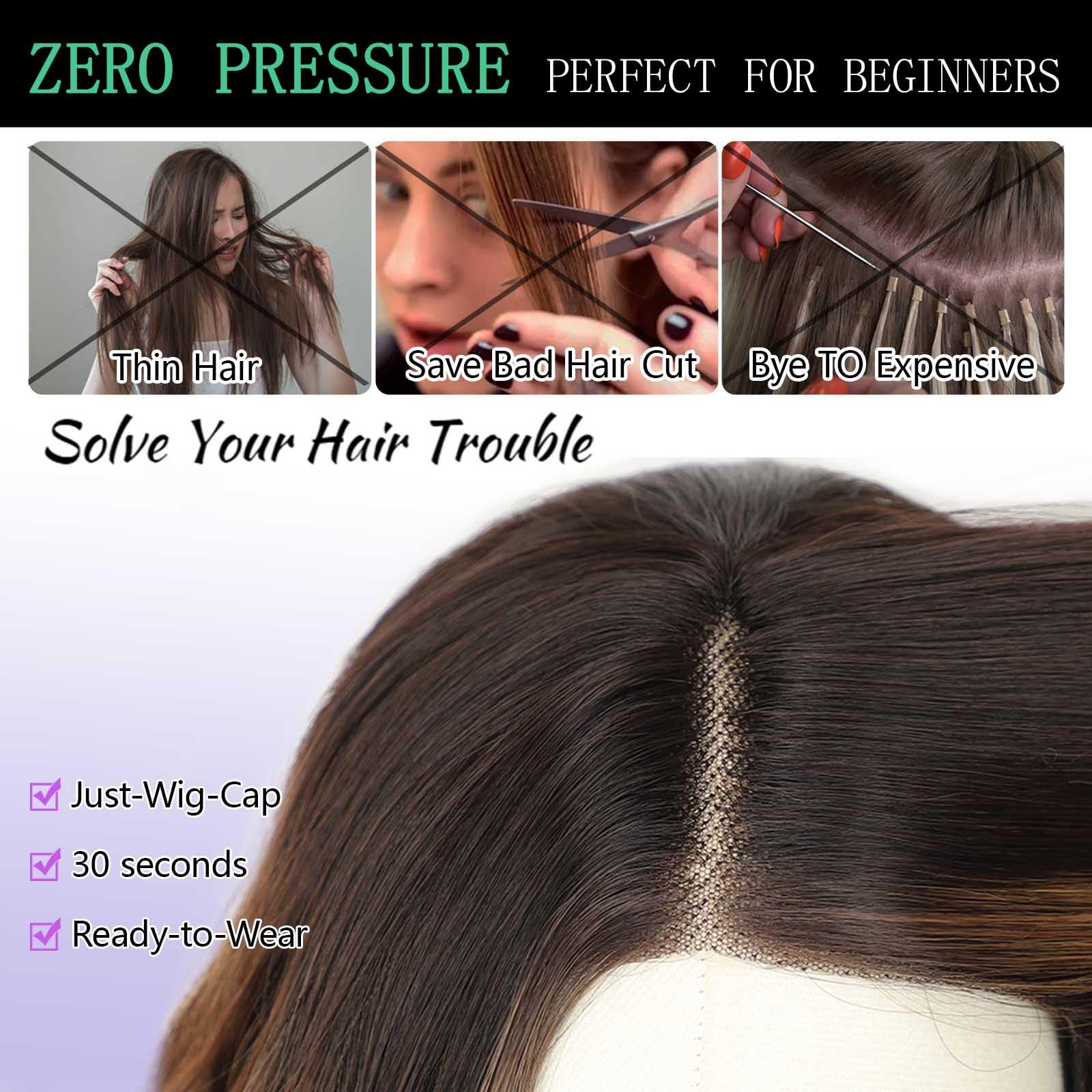 AISI HAIR 14Inch Dark to Light Blonde Wig for Women,Wave Synthetic Lace Wig
