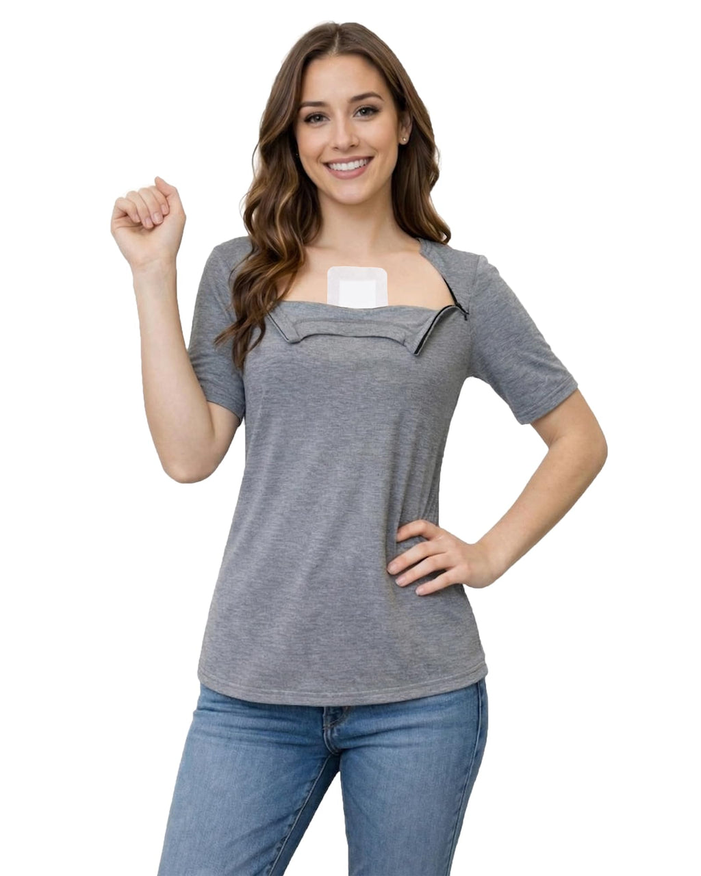 Youdiao Chemo Shirts for Port Access Women Post Shoulder Surgery Shirts with 2 Hidden Side Zippers Short Sleeve Tear Away Top