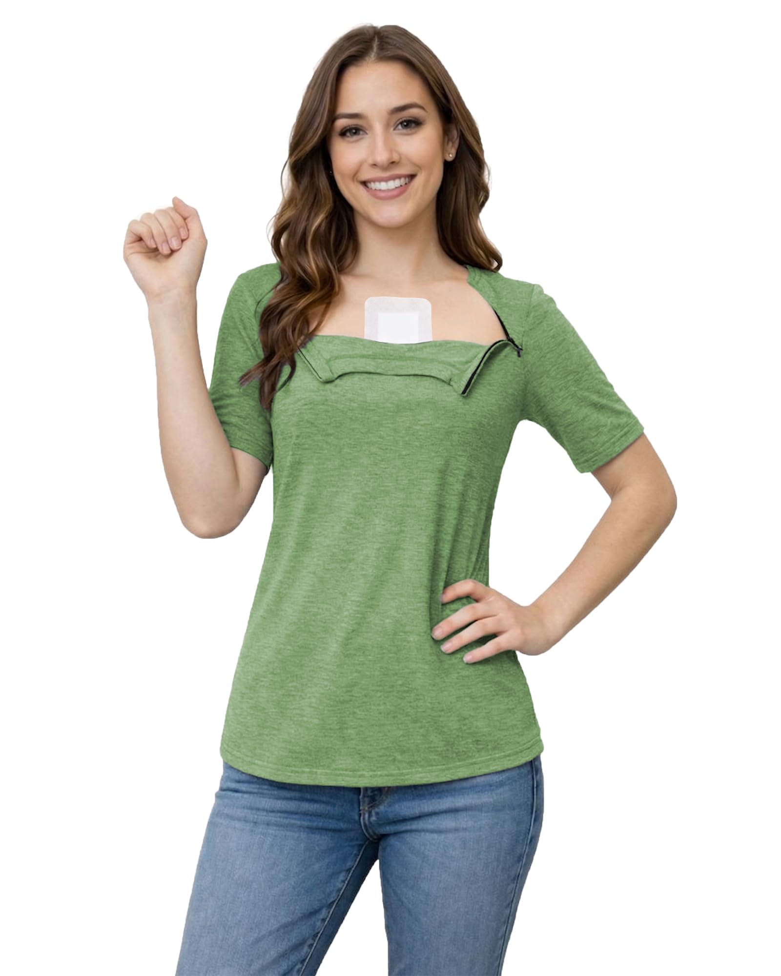 Youdiao Chemo Shirts for Port Access Women Post Shoulder Surgery Shirts with 2 Hidden Side Zippers Short Sleeve Tear Away Top