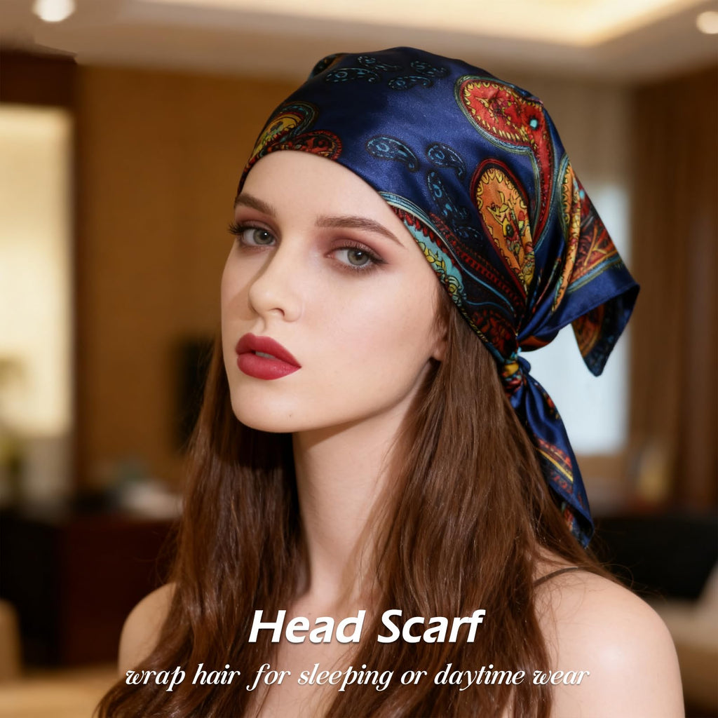 Ciormis 35" Silk Head Scarf for Women, 4 Pcs Satin Hair Scarf Square Silk Bandana Top Neck Scarves Hair Wraps for Sleeping