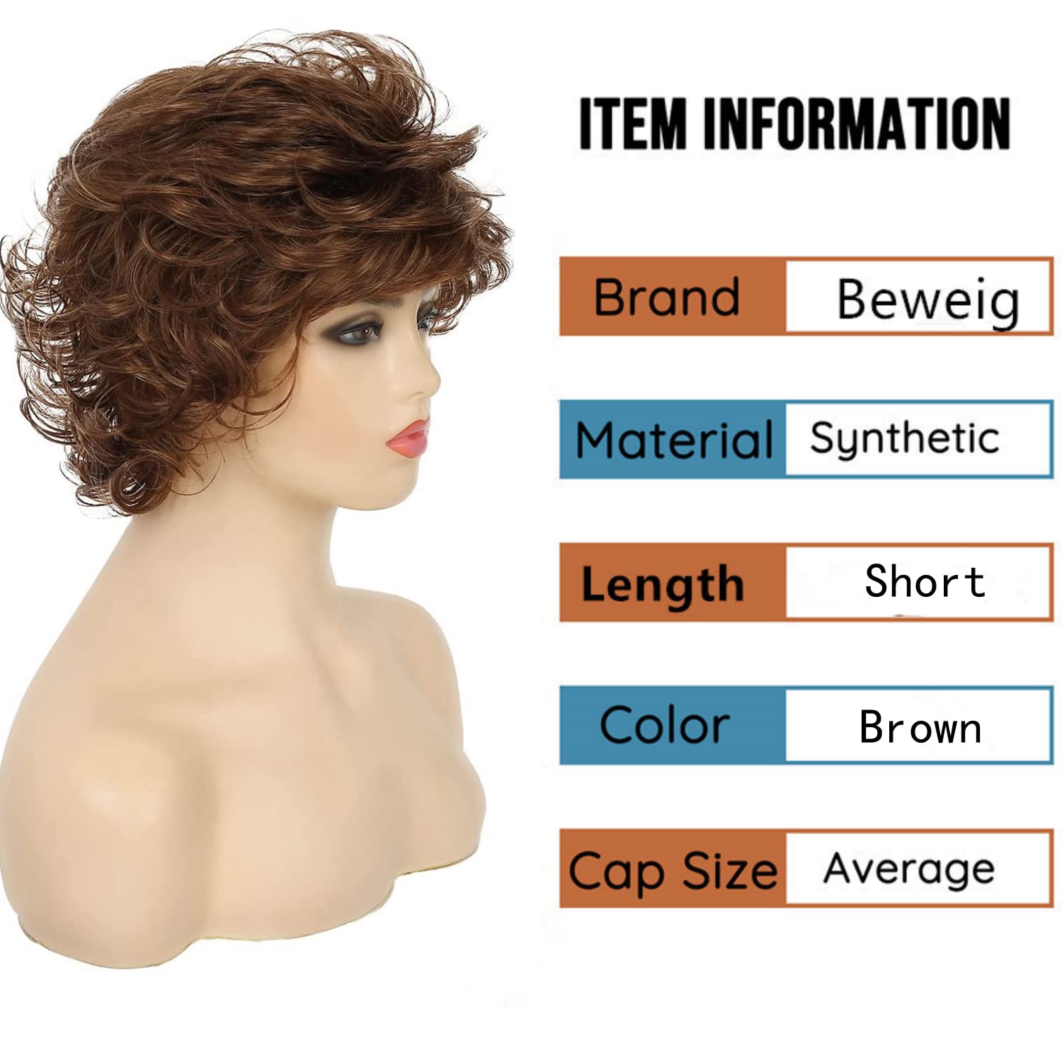 Short Wavy Brown Wigs for Women Fluffy Wavy Layered Wigs Synthetic Heat Resistant Halloween Cosplay Hair Wig with Wig Cap,Auburn Brown