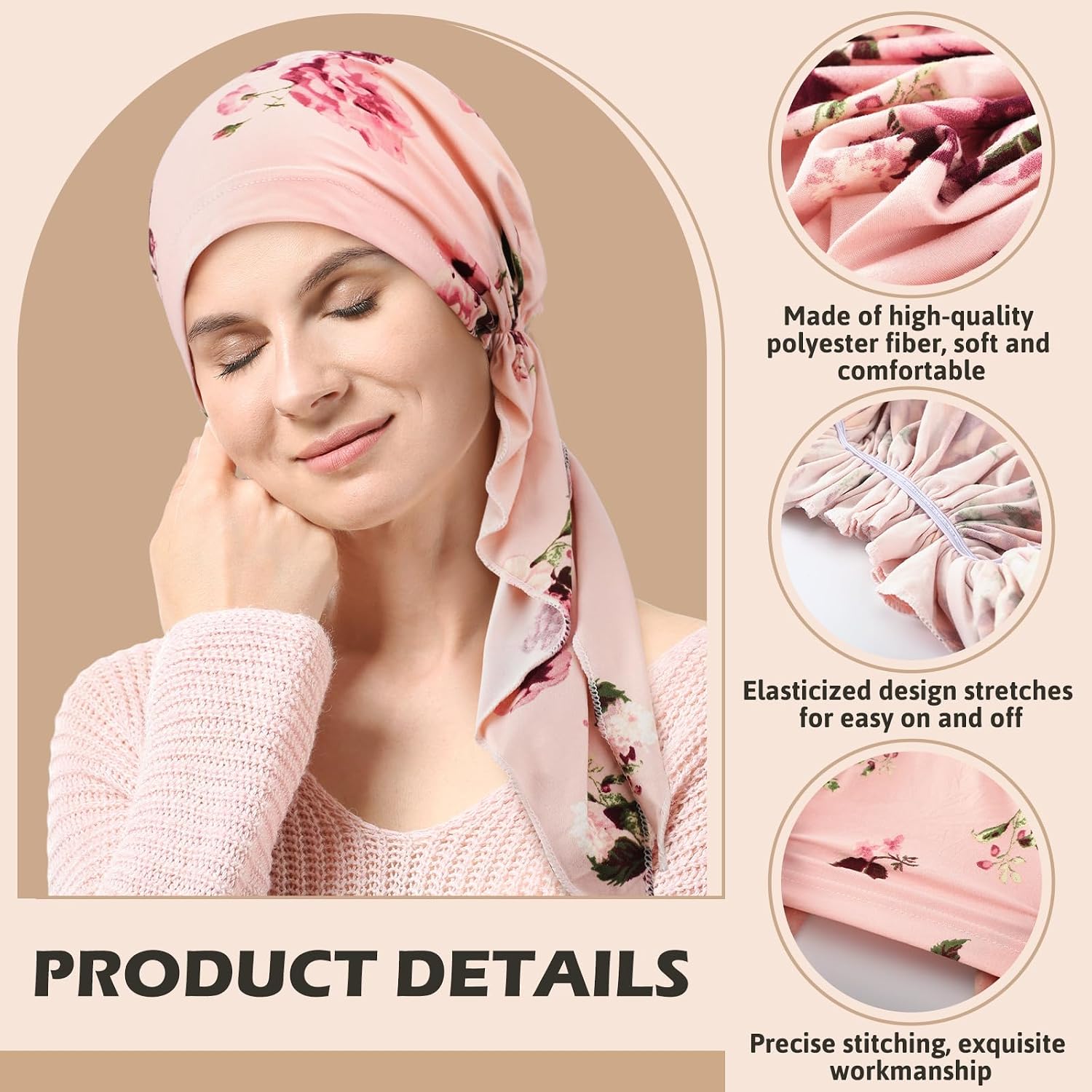 Halfchet 8 Pcs Chemo Headwear for Women Pre Tied Cancer Scarf Caps Soft Elastic Head Scarf Turbans for Patients Hair Loss Cover Hat