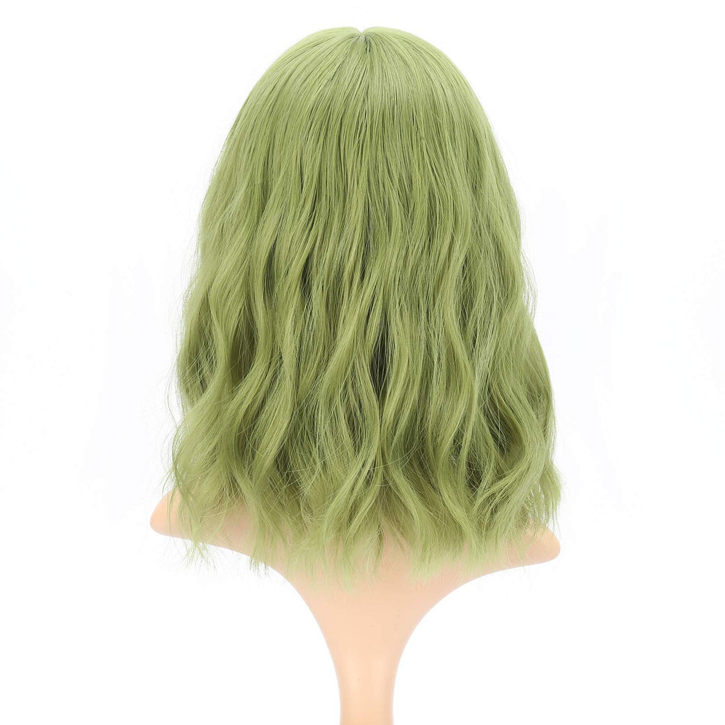 FAELBATY Blonde Wave Short Bob Wigs With Air Bangs Shoulder Length Wig For Women and Girls Curly Wavy Synthetic Cosplay Costume Wig (12" Mix blonde and gold)