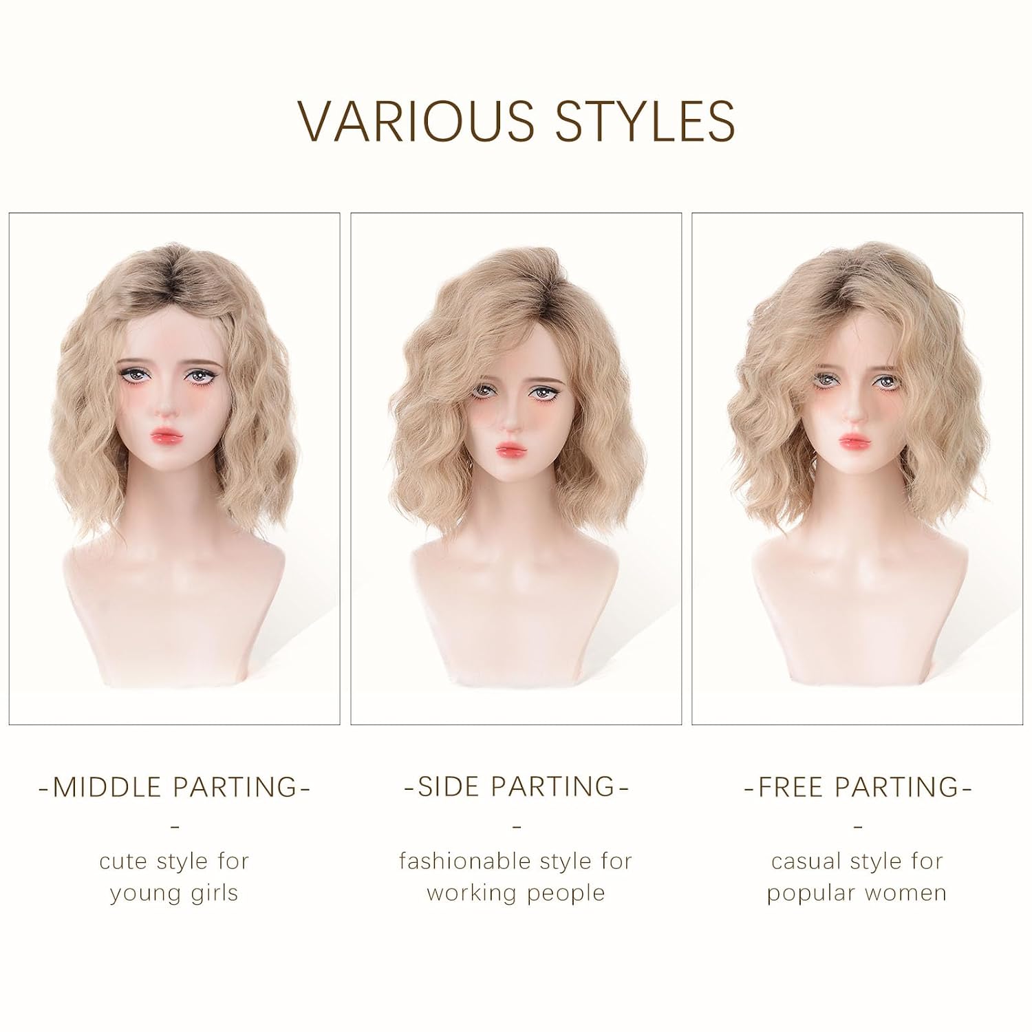 Aida ble Short Ombre Ash Blonde Wavy Wigs for Women 14 Inch Shoulder Length Curly Wavy Bob Wig Synthetic Natural Hair Wig for Daily Party Use (Ash Blonde, 14 inch)