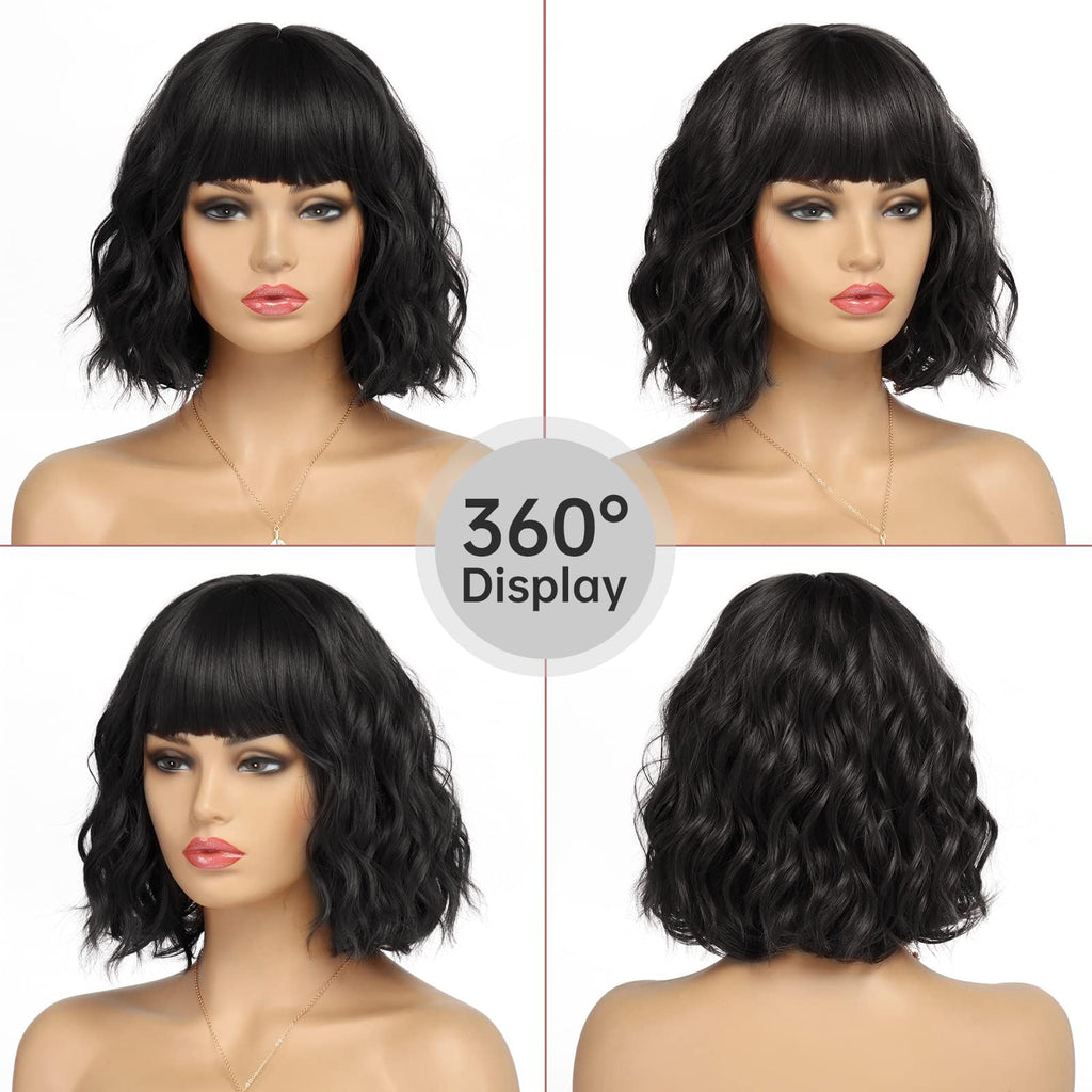 Short Auburn Wigs for Women Dark Ginger Wig with Bangs Wigs Natural Looking Curly Hair Medium Length Synthetic Bob Wig Wavy Colorful Wigs（14 Inches）