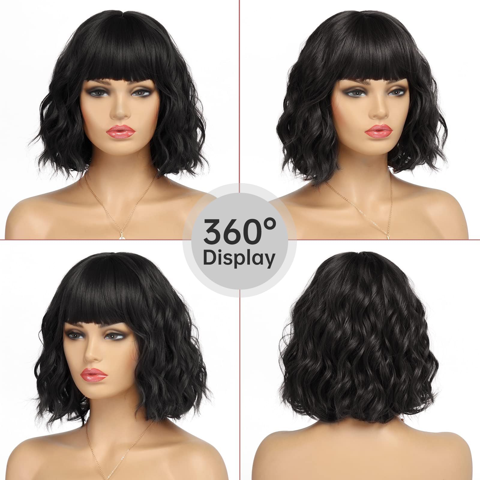 Short Auburn Wigs for Women Dark Ginger Wig with Bangs Wigs Natural Looking Curly Hair Medium Length Synthetic Bob Wig Wavy Colorful Wigs（14 Inches）