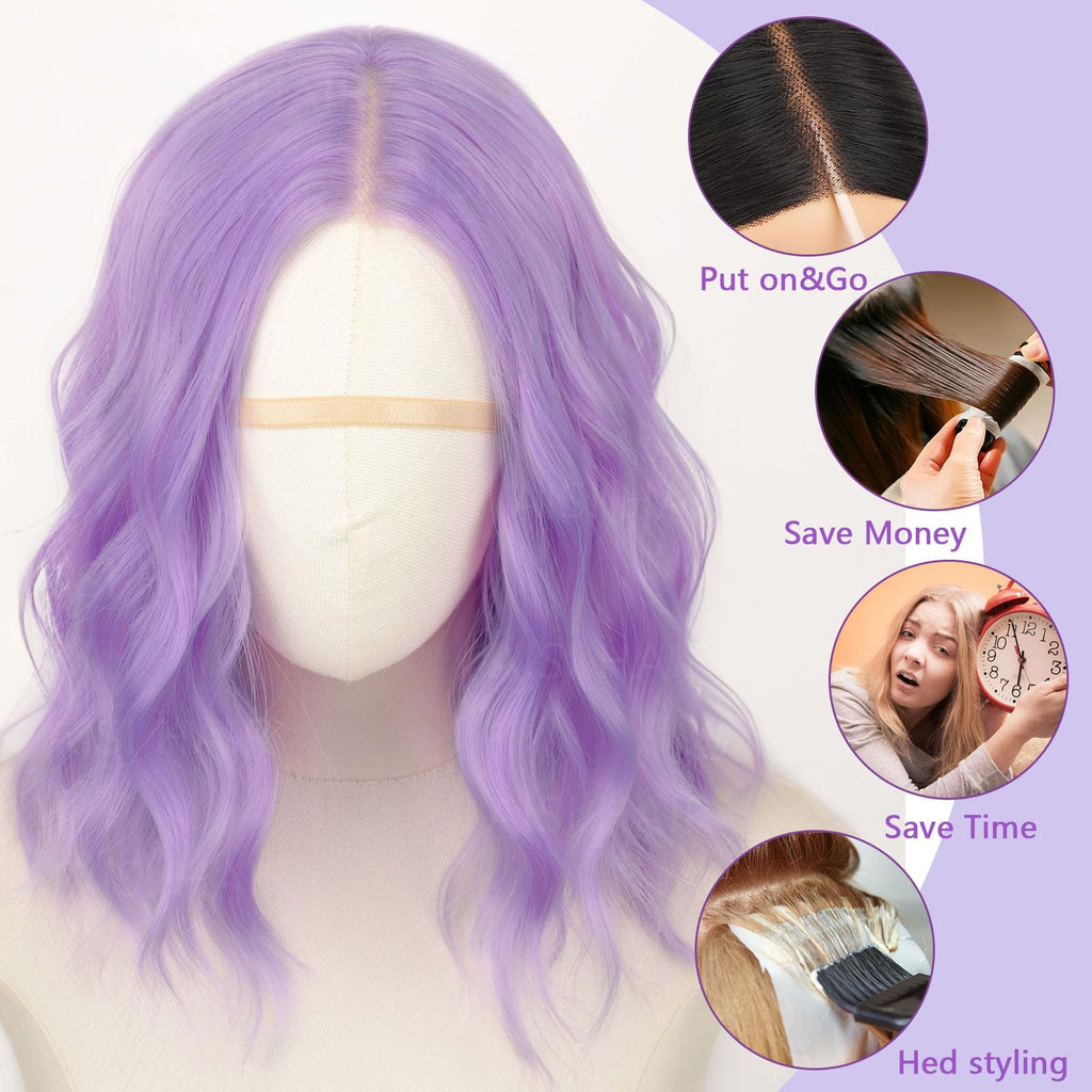 AISI HAIR 14Inch Dark to Light Blonde Wig for Women,Wave Synthetic Lace Wig