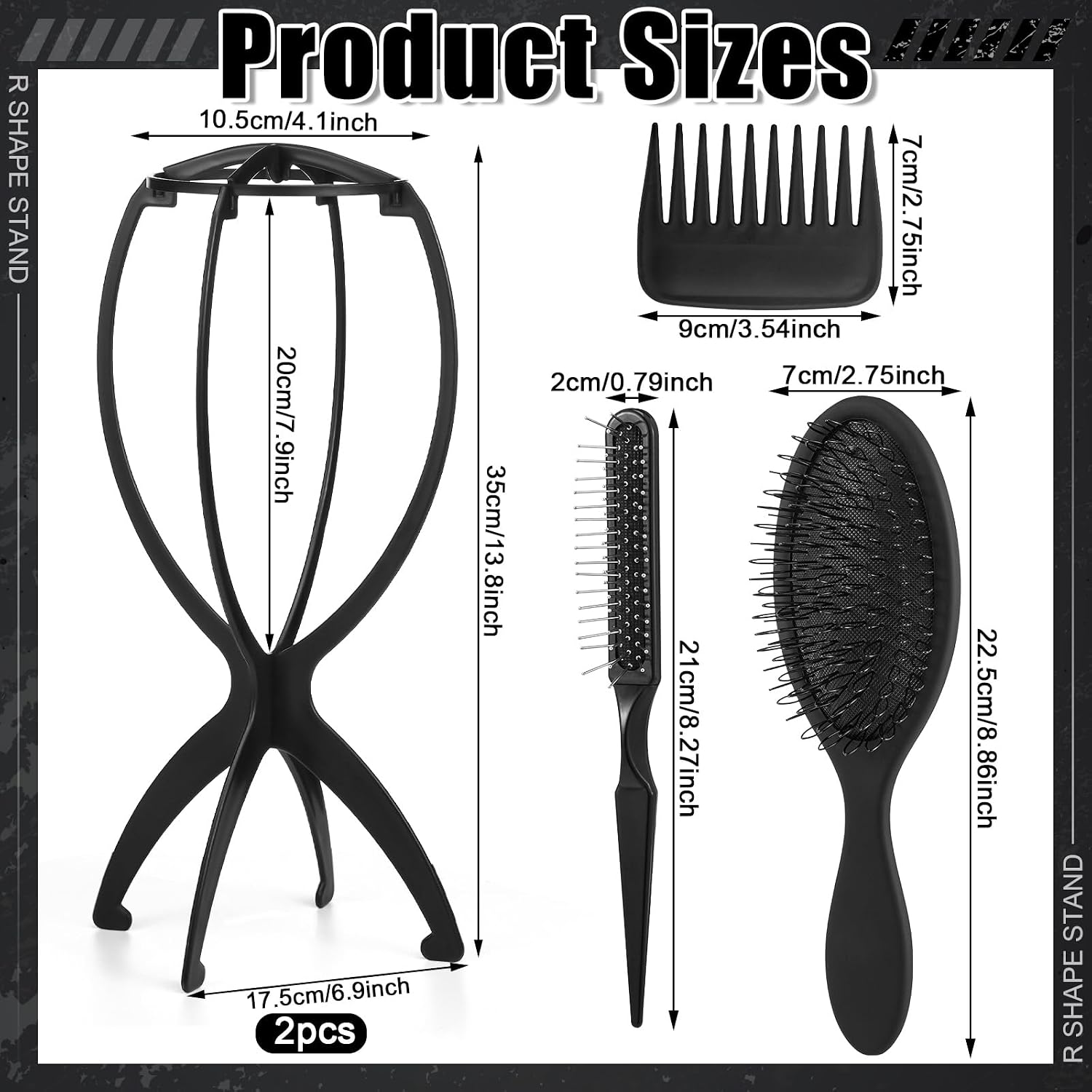 ProSuites 2 Pack Wig Head Stand with 3 PCS Wig Brush Comb, Travel Wig Holder Comb Set for Women Multiple Wigs