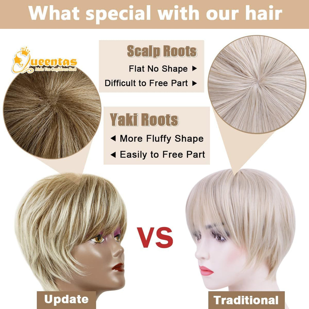 8" Layered Pixie Cut Synthetic Wig for Women Blonde Mixed Brown with Roots