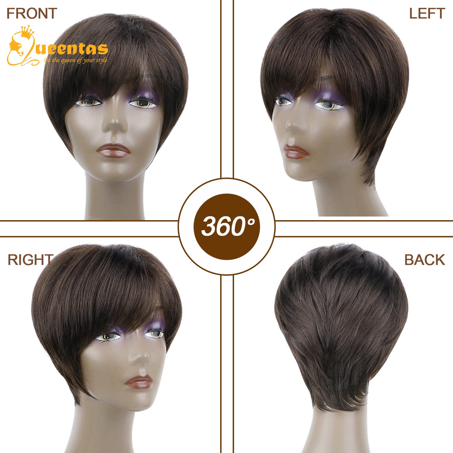 8" Layered Pixie Cut Synthetic Wig for Women Blonde Mixed Brown with Roots
