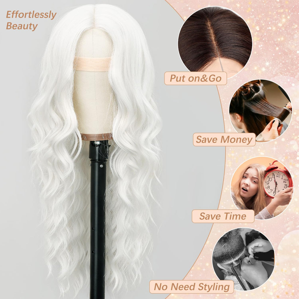 Nnzes Long Brown Mixed Blonde Wavy Wig 4x1 Lace Natural Hairline Middle Part Curly Heat-Resistant Synthetic Fiber for Women & Beginners Daily Party Use 26In