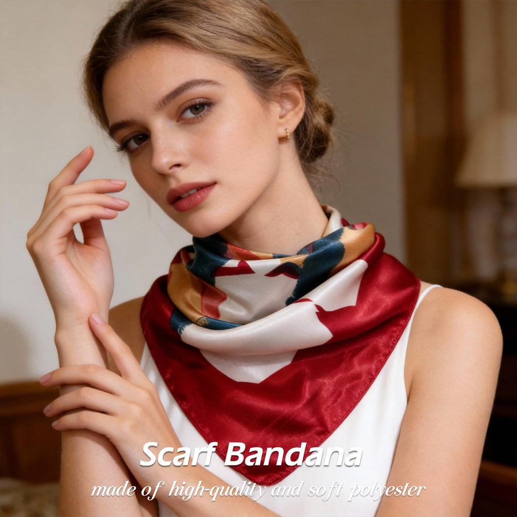 Ciormis 35" Silk Head Scarf for Women, 4 Pcs Satin Hair Scarf Square Silk Bandana Top Neck Scarves Hair Wraps for Sleeping