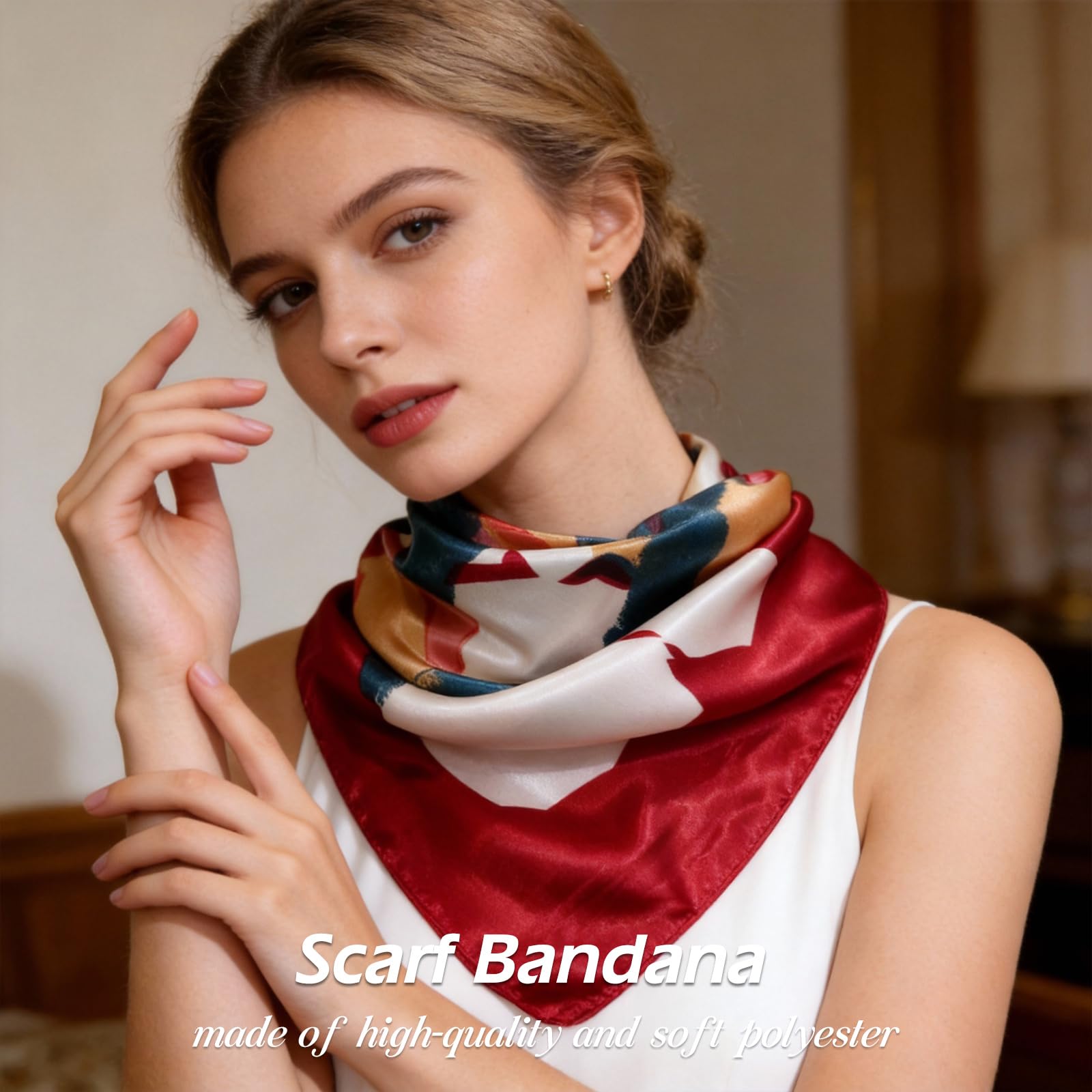 Ciormis 35" Silk Head Scarf for Women, 4 Pcs Satin Hair Scarf Square Silk Bandana Top Neck Scarves Hair Wraps for Sleeping