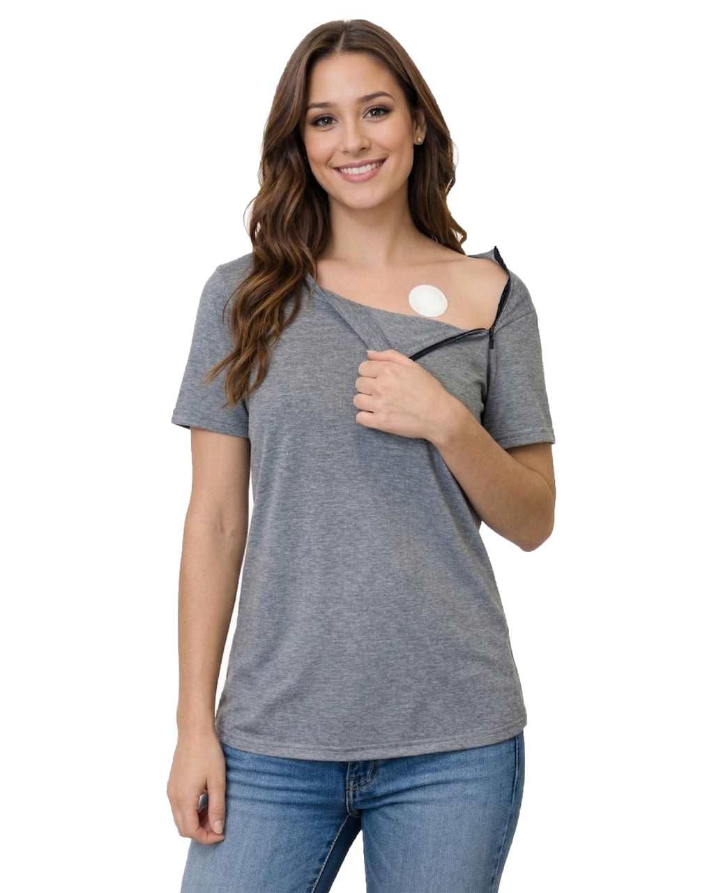 Youdiao Chemo Shirts for Port Access Women Post Shoulder Surgery Shirts with 2 Hidden Side Zippers Short Sleeve Tear Away Top