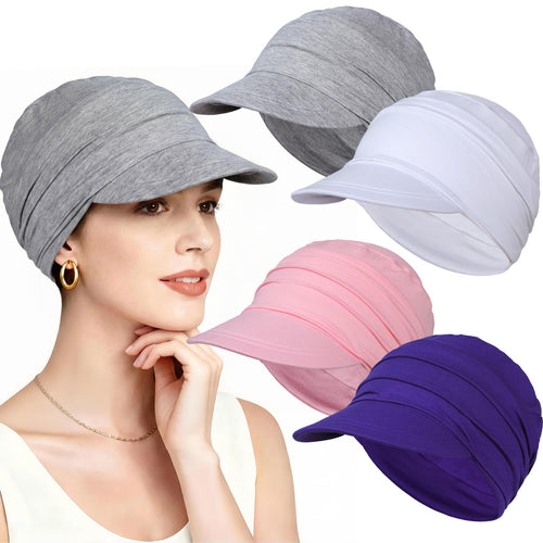 4 Pcs Stretch Chemo Headwear for Women, Soft Cancer Headwear, Viscose Newsboy Cap Elastic Cancer Hat for Hair Loss