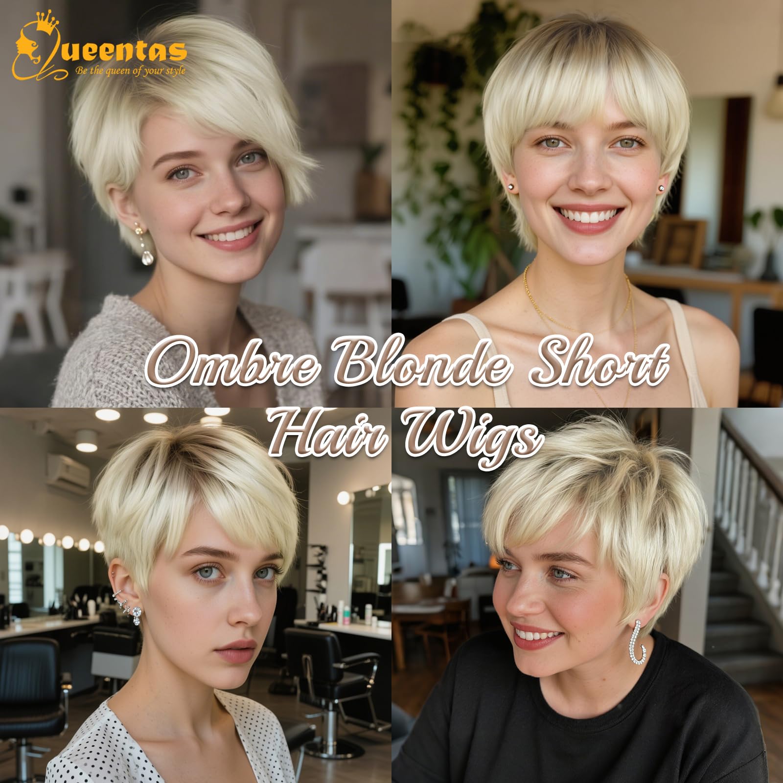 8" Layered Pixie Cut Synthetic Wig for Women Blonde Mixed Brown with Roots