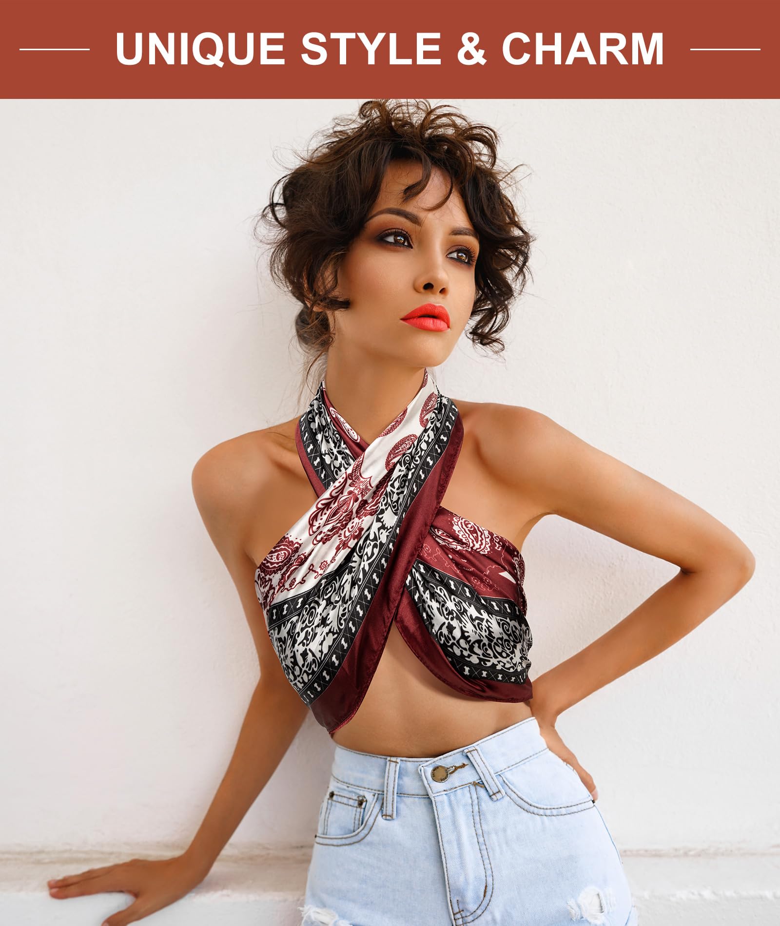 Senker Fashion 2Pcs 35" Silk Head Scarf for Women