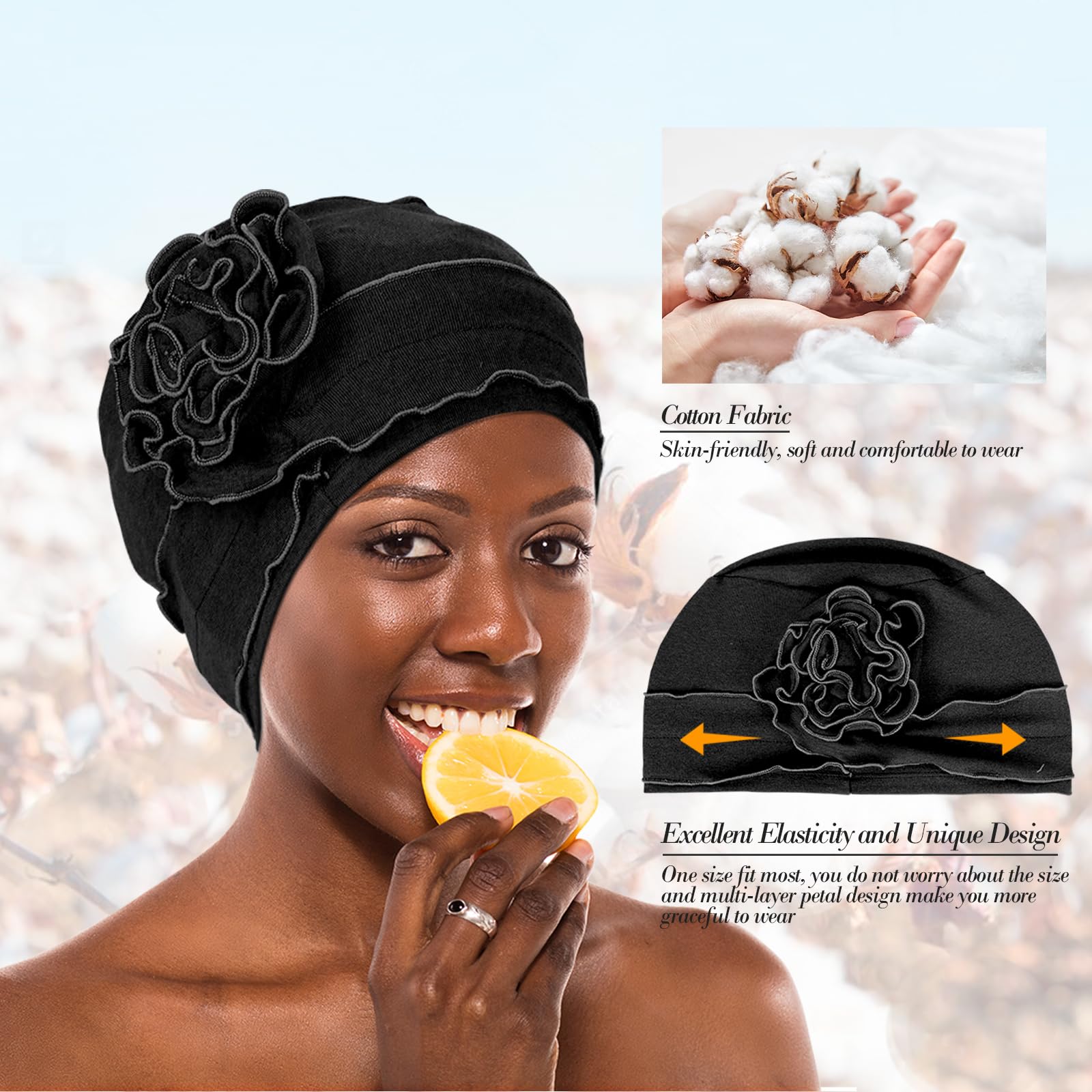 AIPESL 4 Pieces Cotton Chemo Turban Headwear, Soft Cancer Headwear Elastic Cancer Cap for Women with Hair Loss