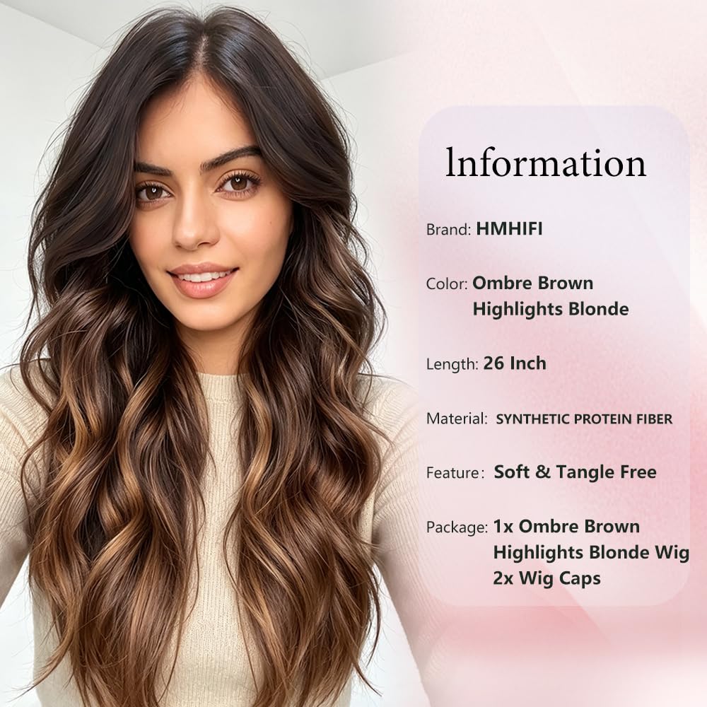 HMHIFI Blonde Wig for Women,26 Inch Long Wavy Curly Middle Part Hair