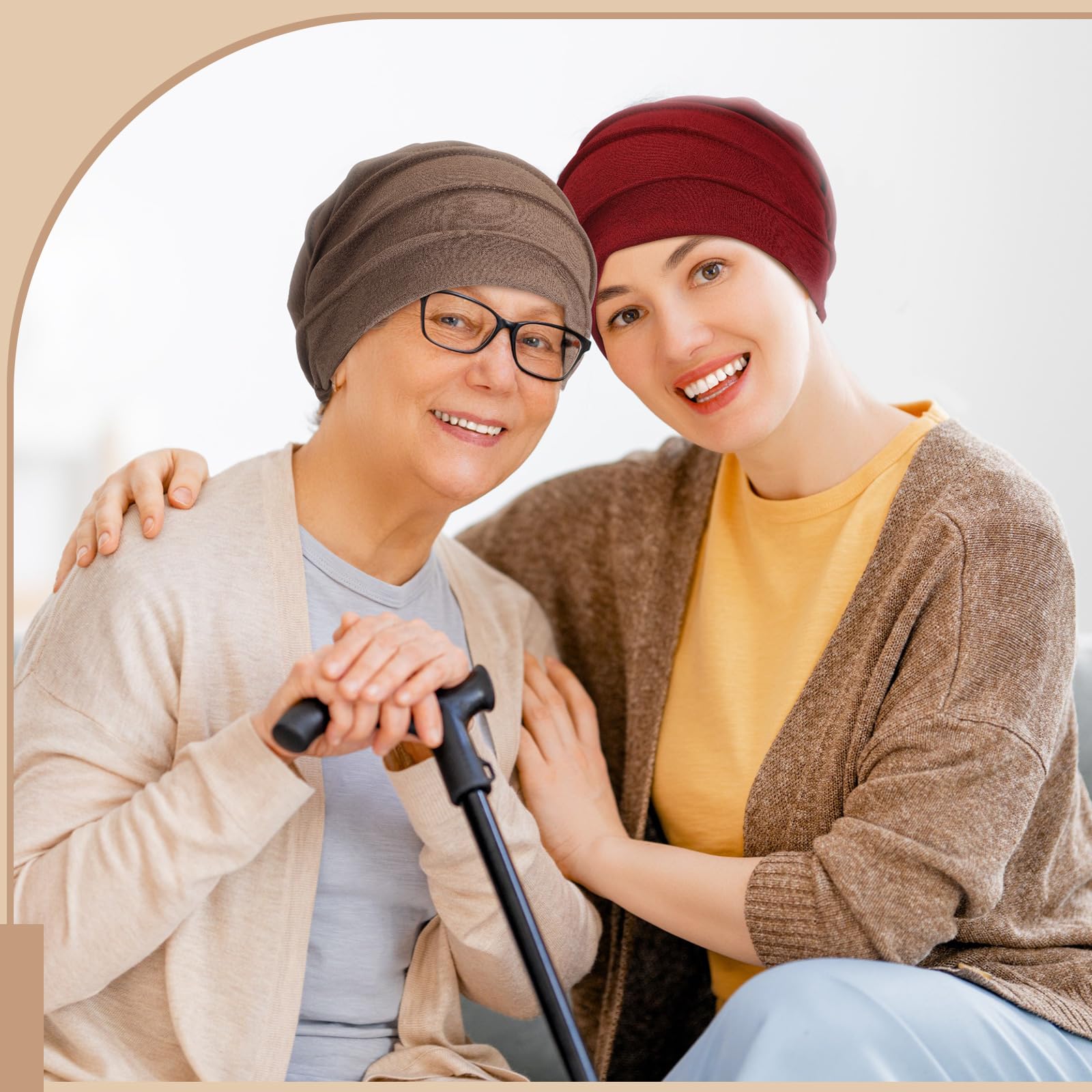 Geyoga 6 Pieces Chemo Headwear Caps for Women Cancer Slouchy Beanies Hats Warm Polyester Turban Hats Stretchy Sleeping