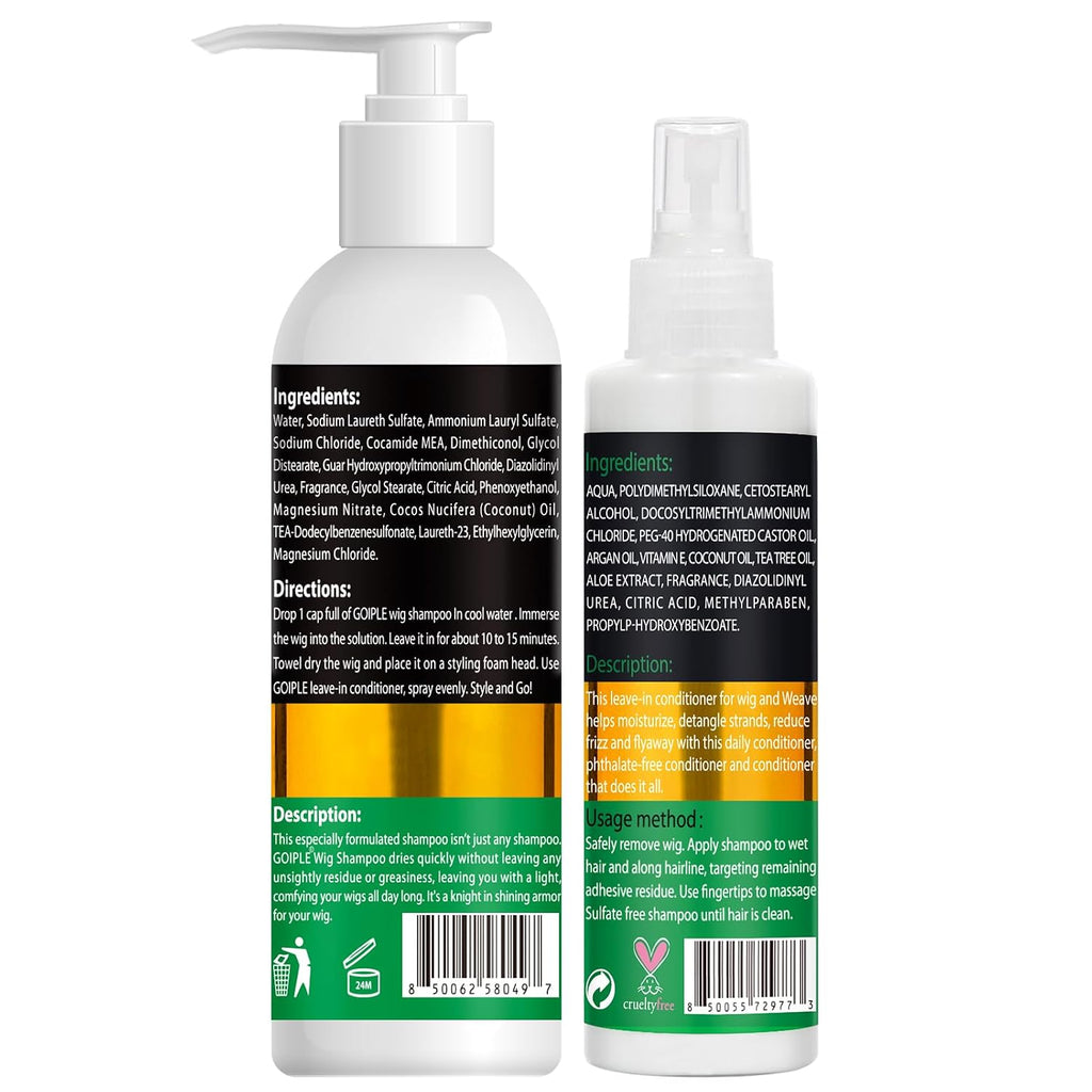 Goiple Wig Shampoo & Wig Milk Spray for Synthetic Hair Human Wigs, Detangle and Anti-Frizz, Hydrates & Moisturizes Synthetic Wig Shampoo, Conditioner＆Detangler 2 in 1 Moisturize Spray Detangler Brush