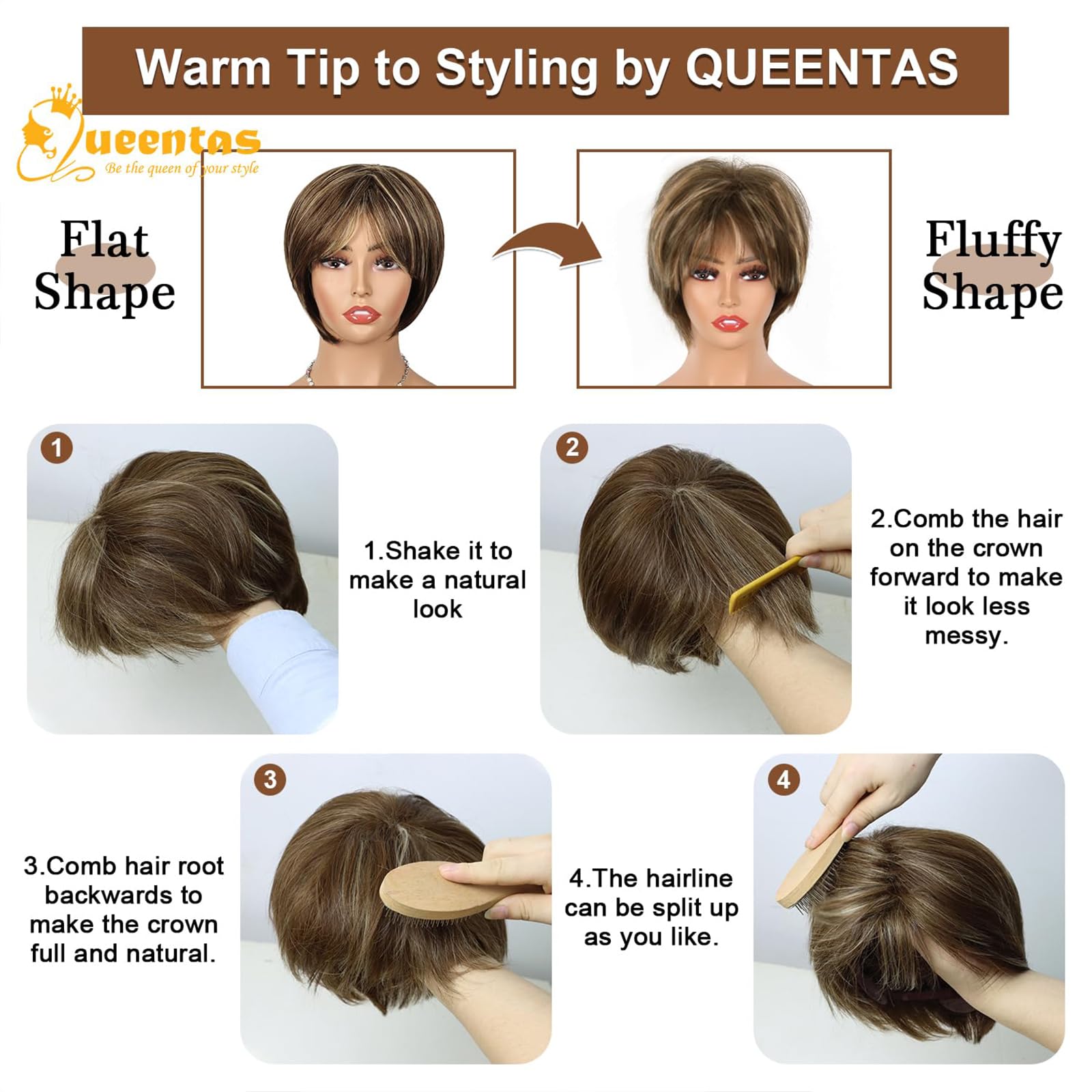 8" Layered Pixie Cut Synthetic Wig for Women Blonde Mixed Brown with Roots