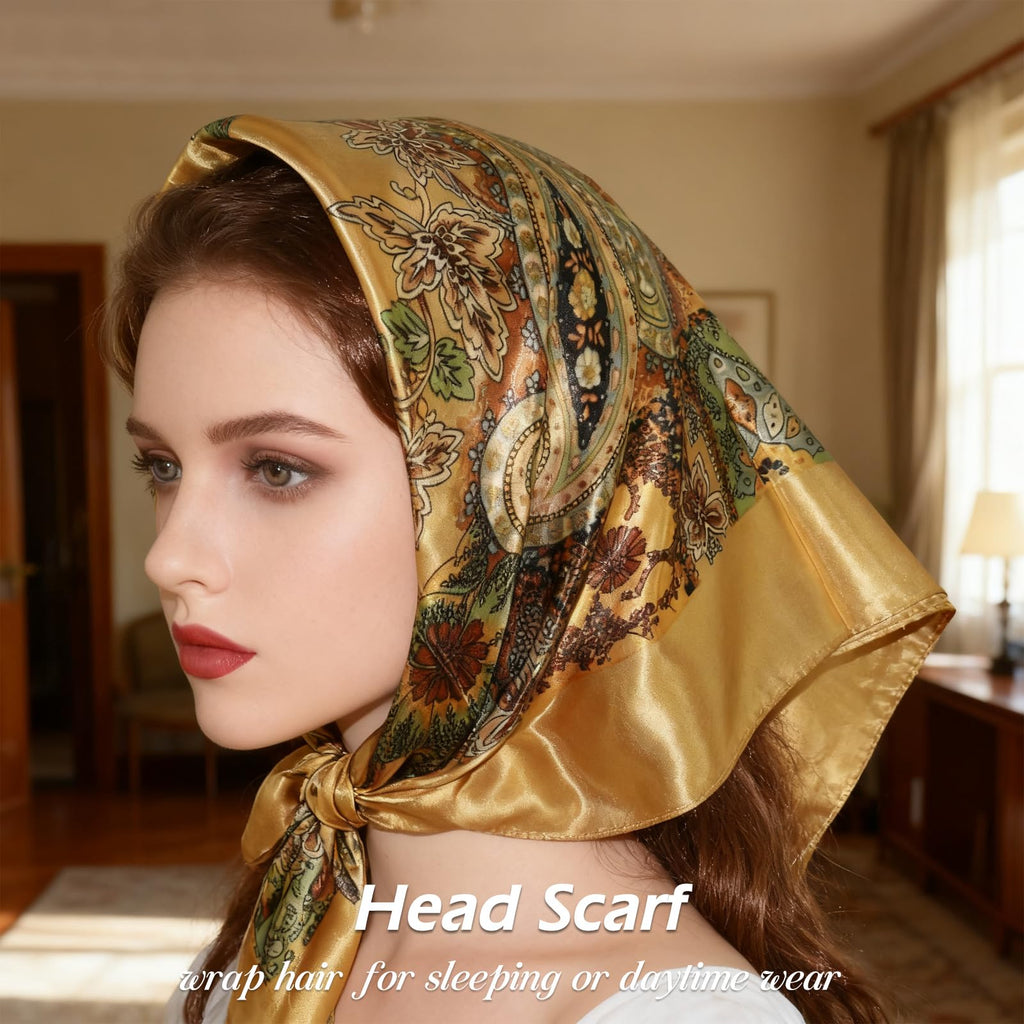 Ciormis 35" Silk Head Scarf for Women, 4 Pcs Satin Hair Scarf Square Silk Bandana Top Neck Scarves Hair Wraps for Sleeping