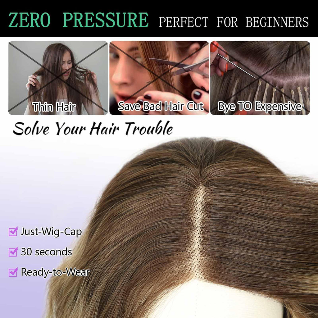 AISI HAIR 14Inch Dark to Light Blonde Wig for Women,Wave Synthetic Lace Wig