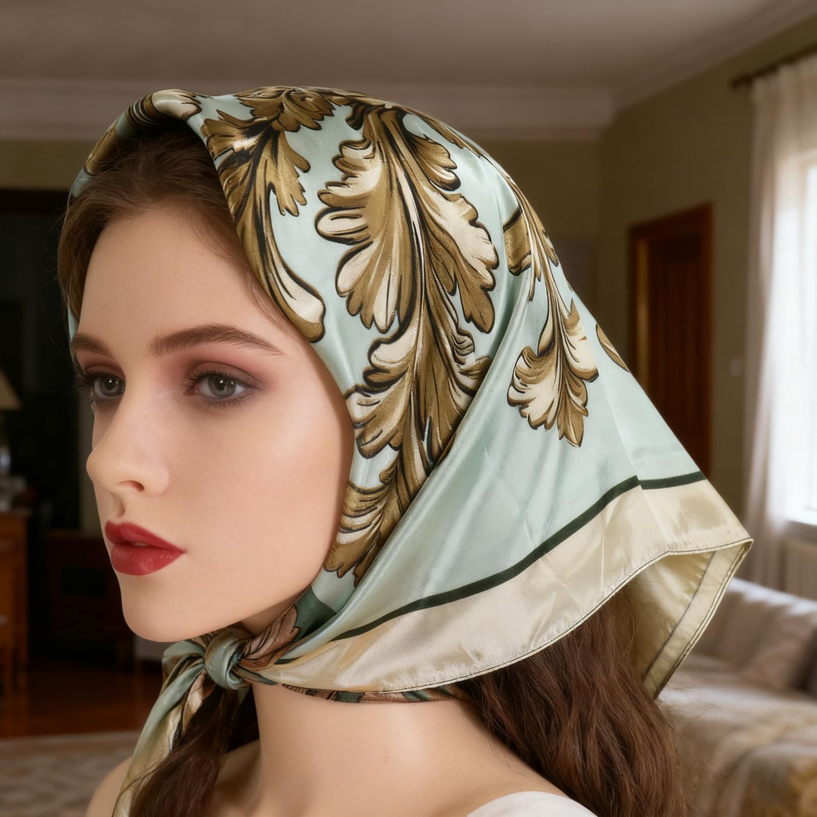Ciormis 35" Silk Head Scarf for Women, 4 Pcs Satin Hair Scarf Square Silk Bandana Top Neck Scarves Hair Wraps for Sleeping