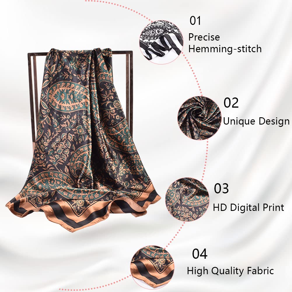 4Pcs Silk Head Scarves for Women Satin Hair Scarf 35”Large Square Bandana Silk Like Neck Scarf Shawl