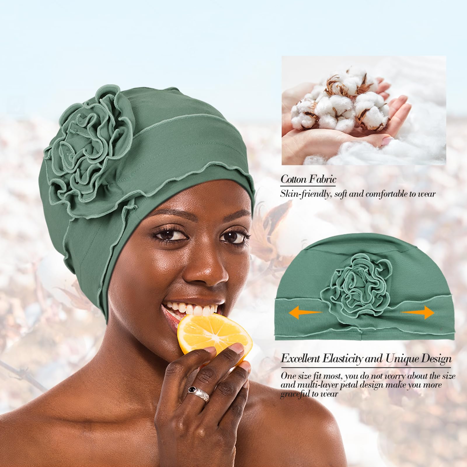 AIPESL 4 Pieces Cotton Chemo Turban Headwear, Soft Cancer Headwear Elastic Cancer Cap for Women with Hair Loss