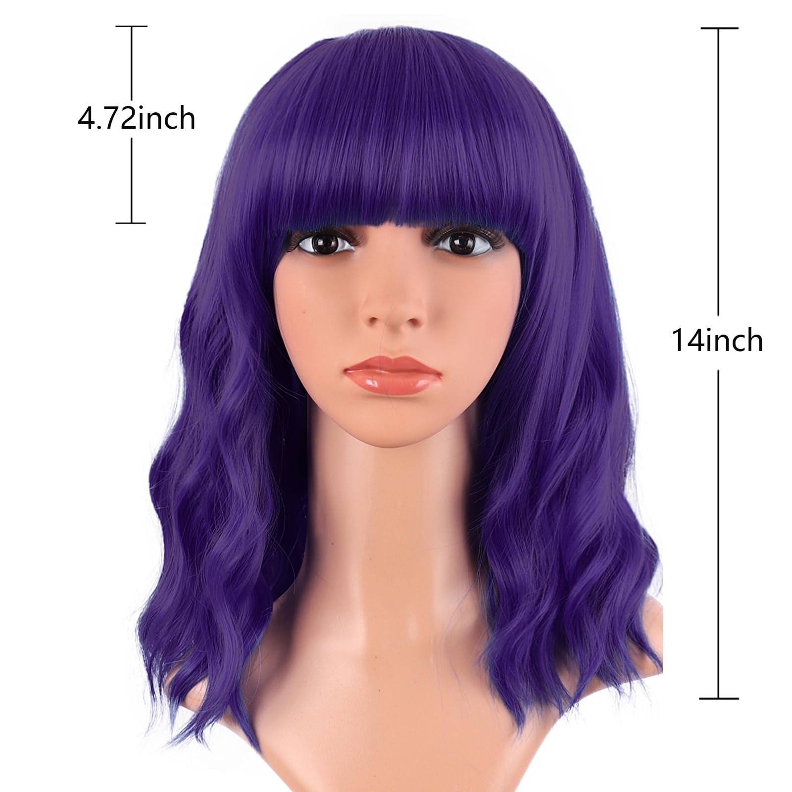 MapofBeauty 14 Inch Short Curly Women Flat Bangs Bob Wig, Black