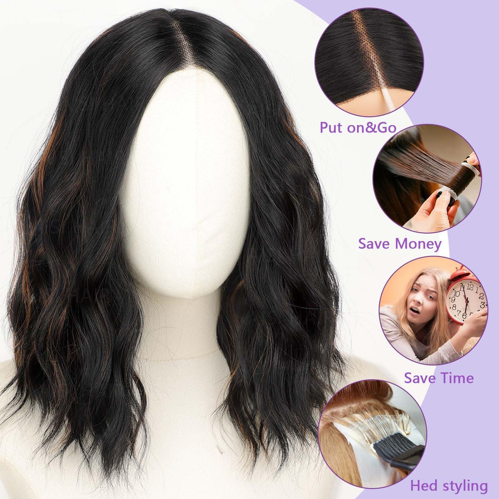 AISI HAIR 14Inch Dark to Light Blonde Wig for Women,Wave Synthetic Lace Wig